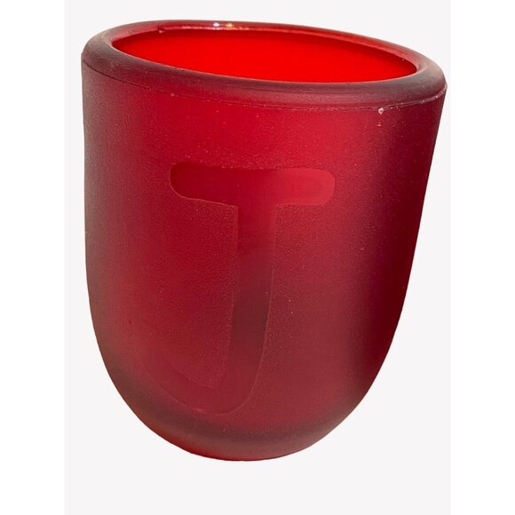 Red Frosted Glass Votive Candle Holders Set Of 3 Embossed With "JOY" Etching NEW - Picture 1 of 8